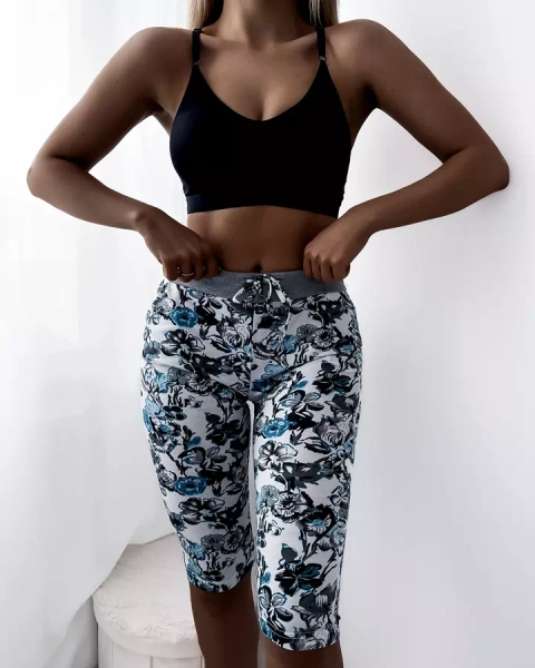 Royalfashion Женские узорчатые шорты 3/4 в белом и бирюзовом цвете PLUS SIZE