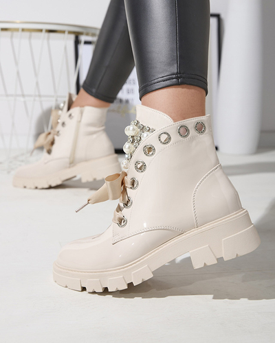 Sieviešu lakādas bagger zābaki bēšā krāsā Oselfo- Footwear