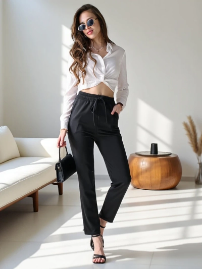 Royalfashion Simple women's pants with ties