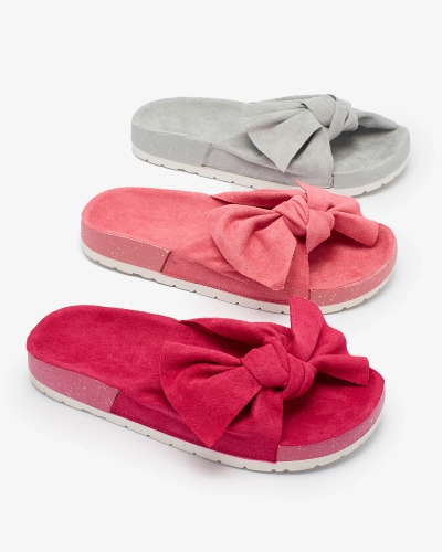 Royalfashion Women's eco-suede flip-flops with bow in gray Suui