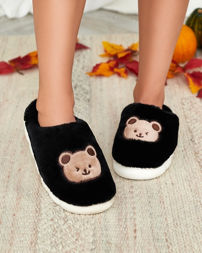 Royalfashion Black women's fur slippers with teddy bear Hettres