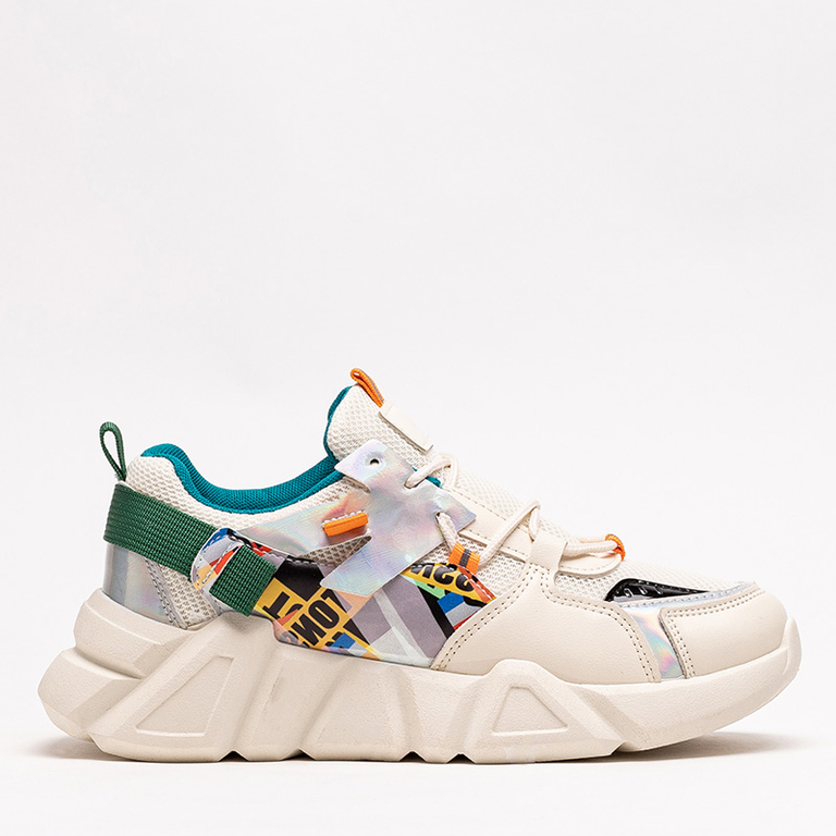 Beige women's sports shoes with colored inserts Deroni - Footwear