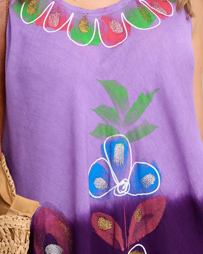 Women's Purple Beach Cape Dress with a Floral Pattern - Clothing