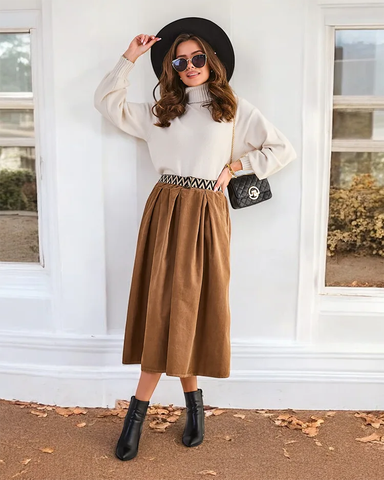 Royalfashion Sieviešu velveta vidēja garuma svārki