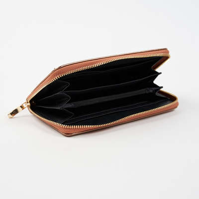 Large brown and gold women's wallet with a shiny finish - Accessories