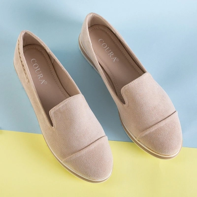 OUTLET Women's beige moccasins on a low wedge Dardariel - Shoes