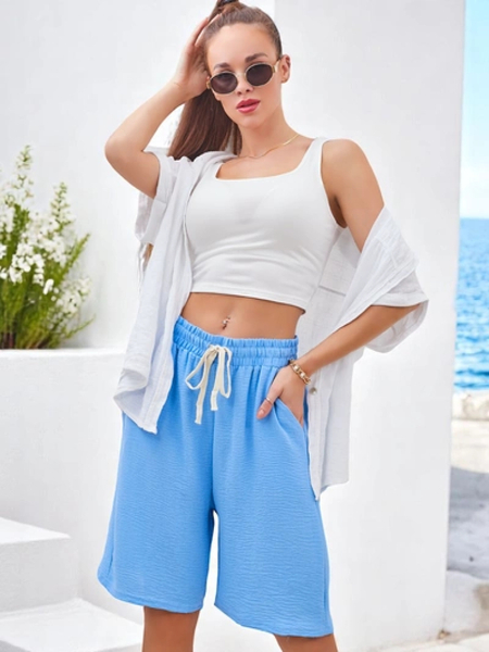 Royalfashion Короткие женские шорты с эластичным поясом и завязками до колена