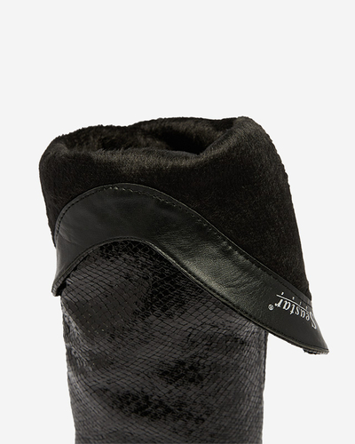 Black women's high-heel boots with embossing Elivea- Footwear