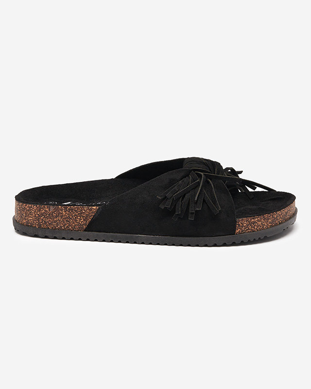 Women's flip-flops with tassels in black Guttis- Footwear