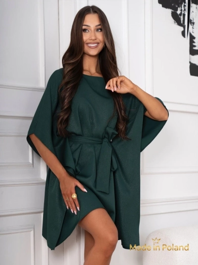 Serena Green Dress with Belt and Kimono Sleeves - Elegance and Comfort