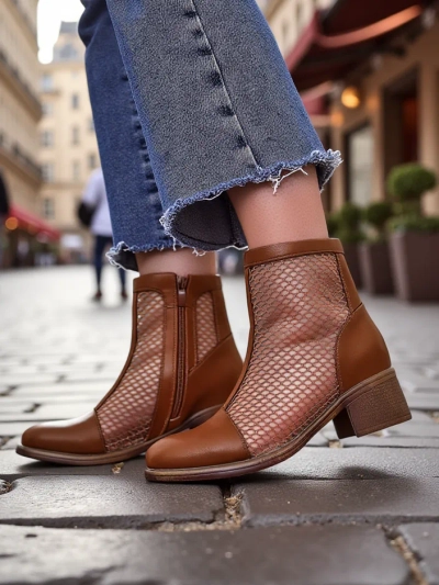 Royalfashion Women's perforated ankle boots on a low heel Rowices