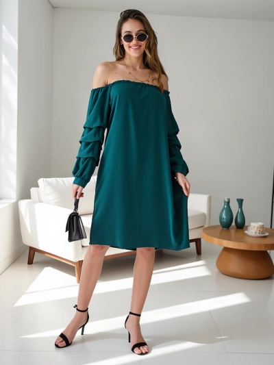 Royalfashion Gluda sieviešu kleita a'la spāņu stilā ar volāniem