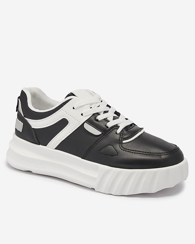 Eko ādas sieviešu melni sporta apavi ar baltiem ielaidumiem Netiris - Apavi