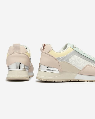 Women's beige and pink lace-up sports shoes Mnerio- Footwear