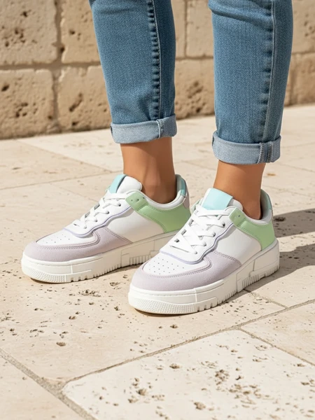 Damskie sneakersy Lycaste beżowe z ekologicznej skóry na płaskiej podeszwie