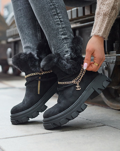 Black women's eco-suede boots with chain Videric - Footwear