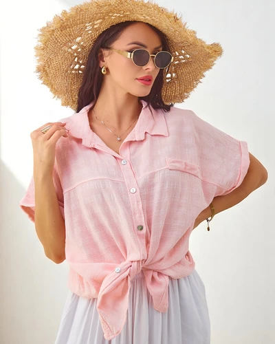 Royalfashion Women's cotton shirt with embossing and short sleeves