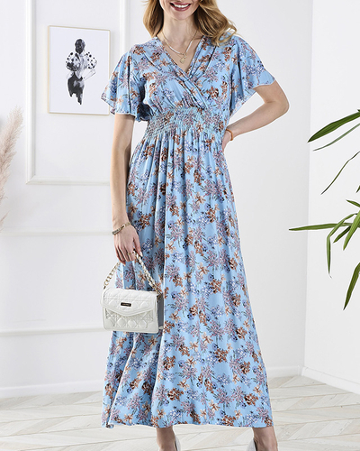 Blue women's floral long dress - Clothing