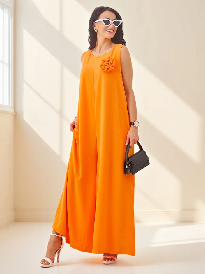 Callisto Orange Jumpsuit – Modern Viscose Elegance for Summer