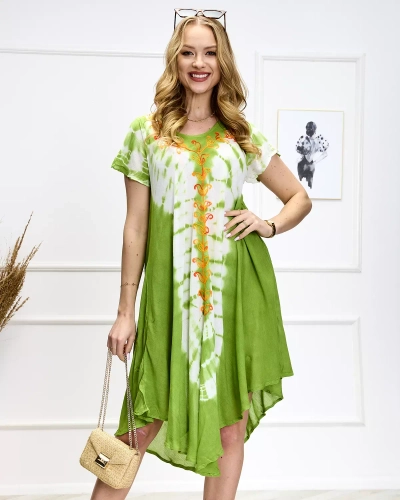 Green and white women's print beach skirt - Clothing