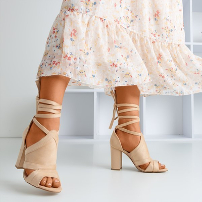 Beige high heel sandals with Lastina upper - Footwear