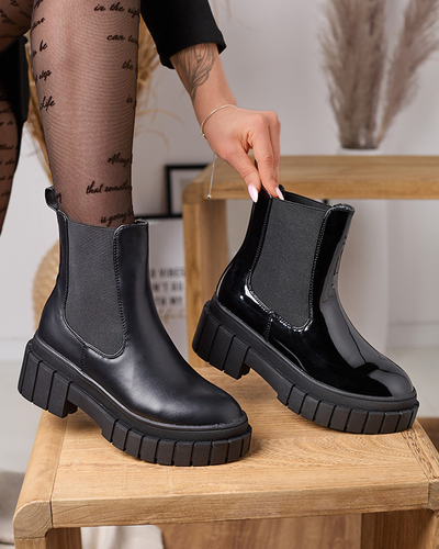 Черные женские сапоги из лакированной кожи на толстой подошве Fazzati- Footwear