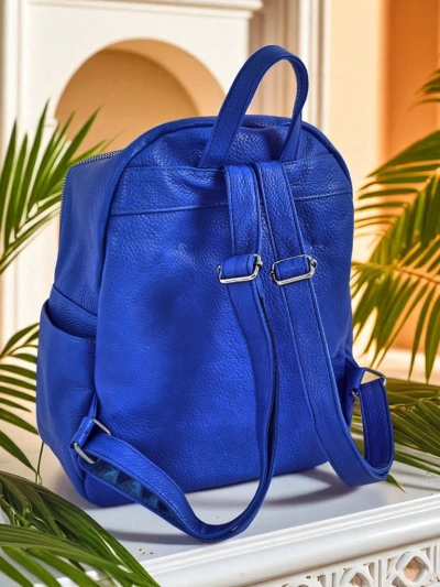Callisto Royal Blue Women's Backpack - Large, Fashionable Eco-Leather with Zipper