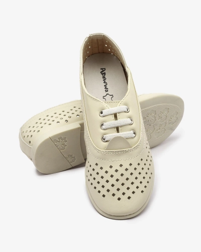 Beige children's openwork moccasins Janno- Footwear