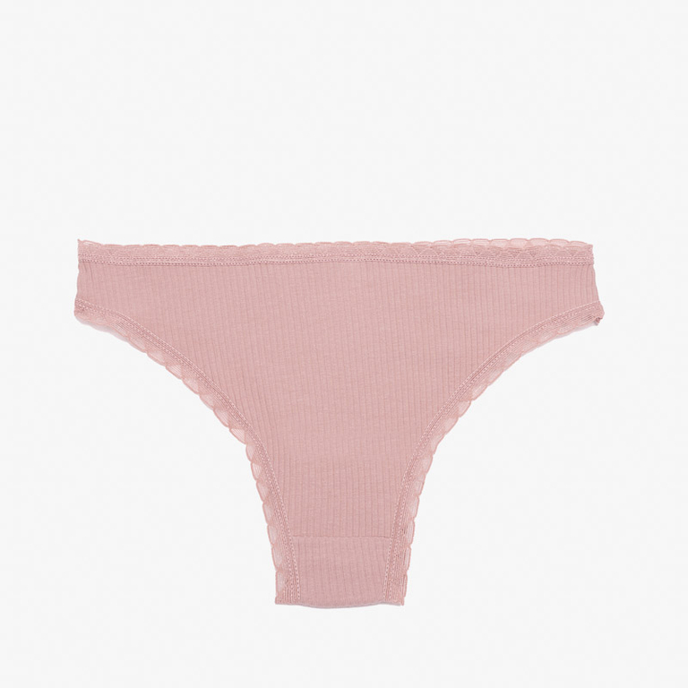 Pink women's panties with stripes with decorative lace - Underwear