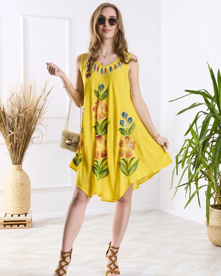 Yellow women's patterned dress-type bedspread with print- Clothing