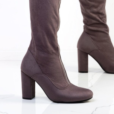 Gray boots with a zipper on the front Layla - Footwear