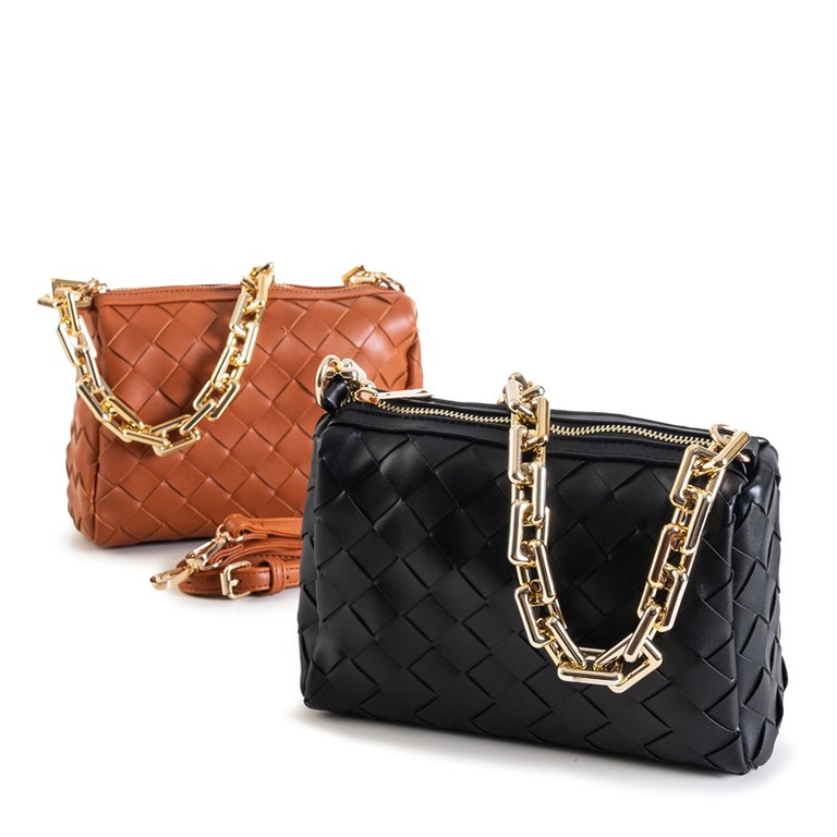 Black woven women's handbag - Handbags