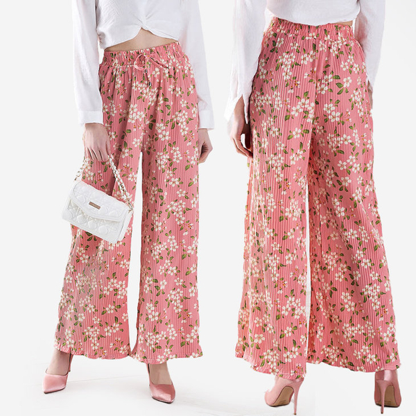 Women's pink floral fabric pants - Clothing