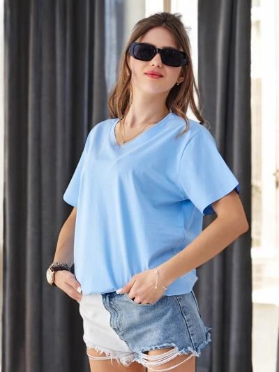 Royalfashion Women's cotton casual t-shirt with V-neck