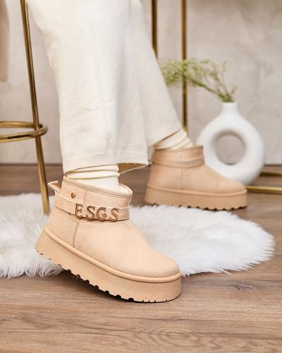 Royalfashion Gaiši brūni sieviešu apavi a'la sniega zābaki ar ornamentu Parisela