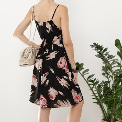 Black women's short dress in red vegetable print - Clothing