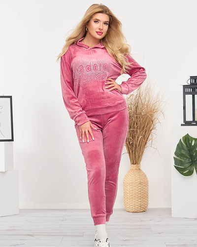 Pink women's tracksuit set with sequins - Clothing