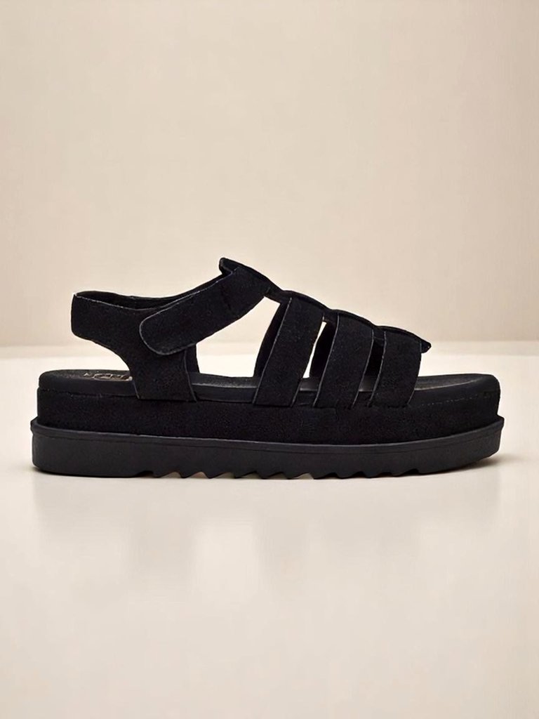 Royalfashion Heraclea women's platform sandals made of black eco-leather