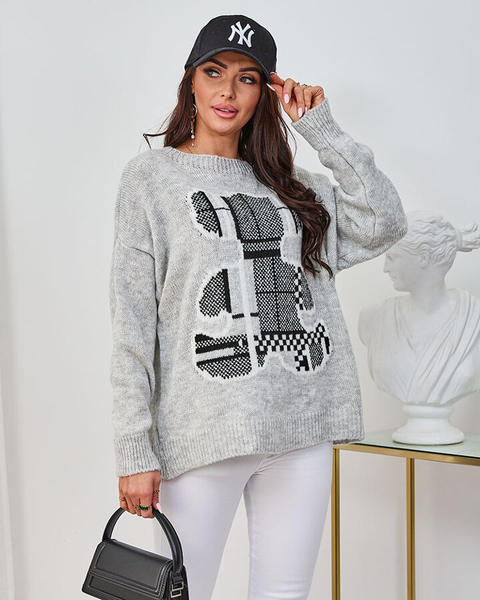 Royalfashion Gray Women's Sweater with Teddy Bear