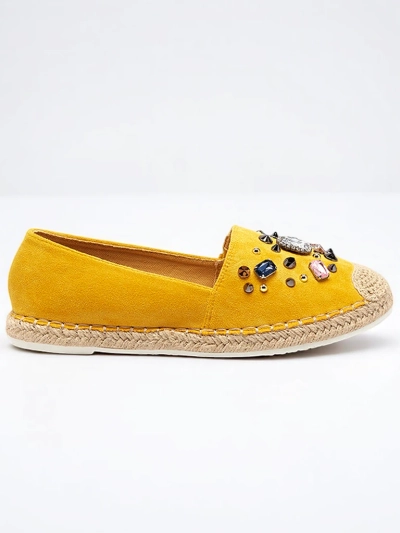 Yellow women's eco-suede espadrilles with cubic zirconias Mediros - Footwear