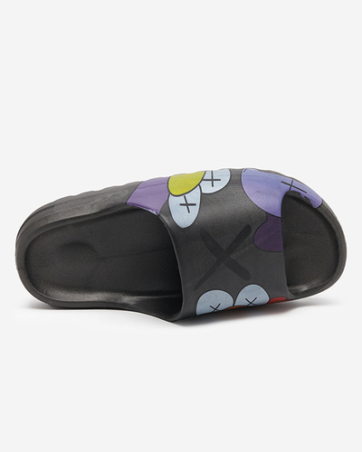 OUTLET Black rubber women's slippers with Pfizz-footwear print