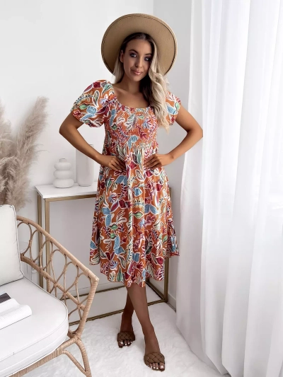 Orange short women's dress with open shoulders - Clothing