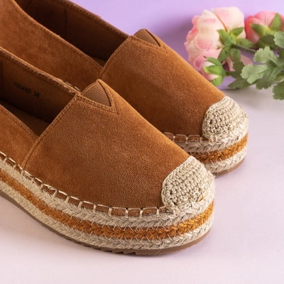 OUTLET Light brown women's eco-suede espadrilles on the Ceresa platform - Shoes