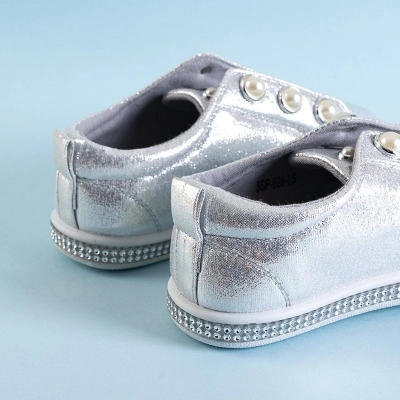 OUTLET Silver children's slip on sneakers with pearls Merena - Footwear