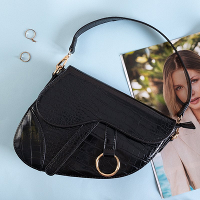 Black women's saddle bag a'la crocodile skin - Accessories