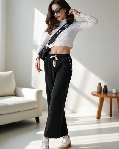 Royalfashion Women's wide track pants with rhinestones