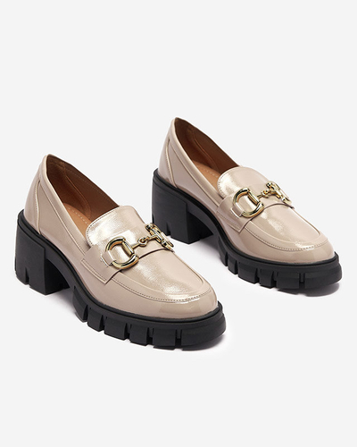 Light brown women's lacquered moccasins with ornament Neriea - Footwear