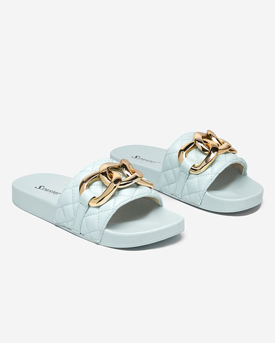 Blue women's quilted slippers with a gold chain Eteris - Footwear