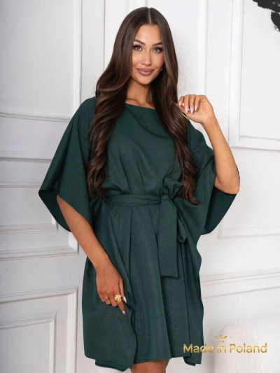Serena Green Dress with Belt and Kimono Sleeves - Elegance and Comfort