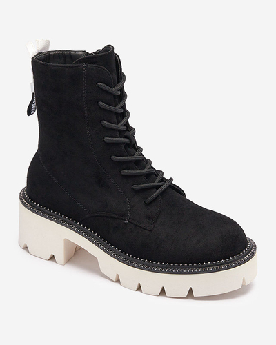 Black women's boots on a low post Savet - Footwear